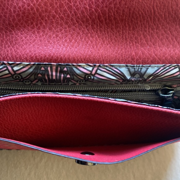 SONDRA ROBERTS SQUARED Flap Purse, Rusty Red, Adjustable Strap Inside Zip Pocket - Picture 6 of 13